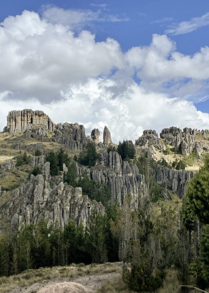 Jagged rocks protruding from the hills in Cumbemayo Stone Forest