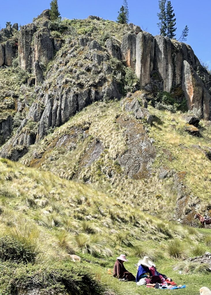 Locals in their traditional hats at the Cumbemayo Stone Forest
