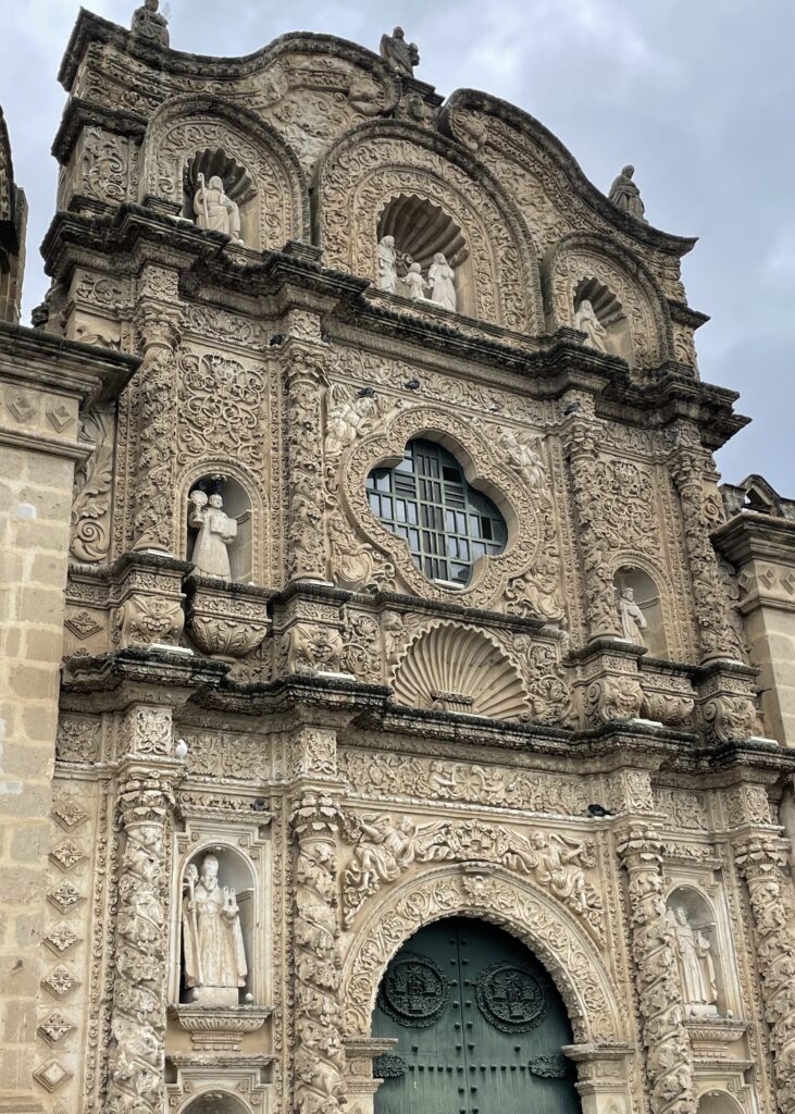 The intricately carved walls on the outside of the church of Belen