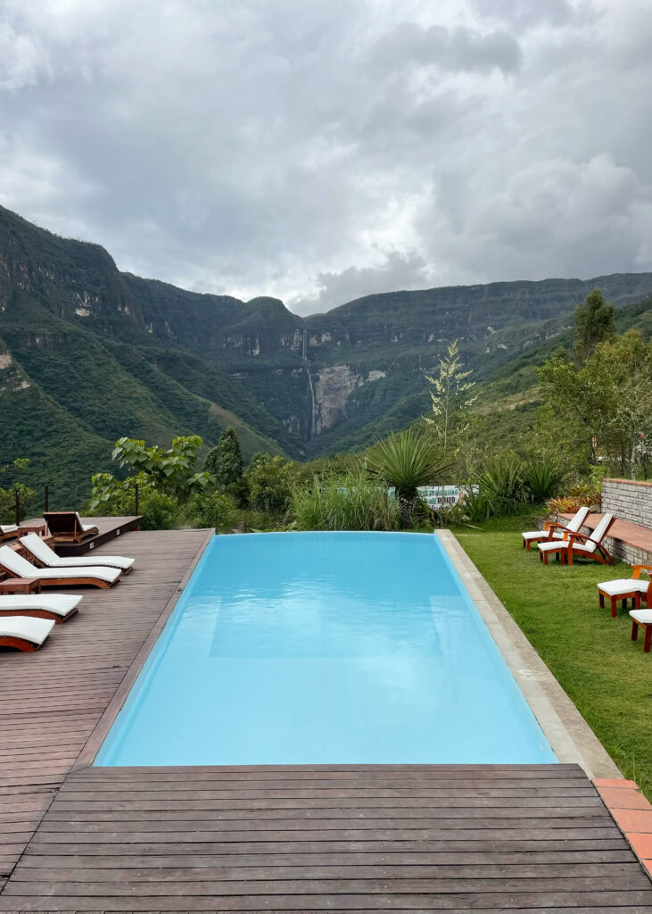 The infinity pool overlooking Gocta Falls at the Gocta Andes Lodge