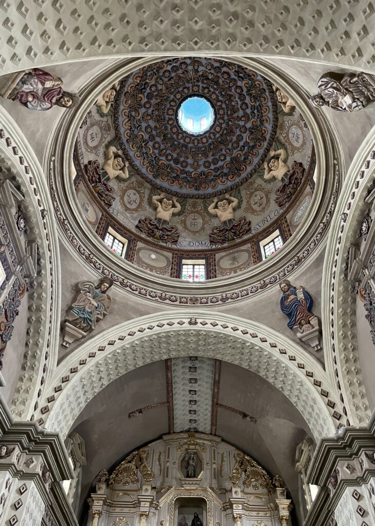 The beautifully decorated ceiling inside the church of Belen