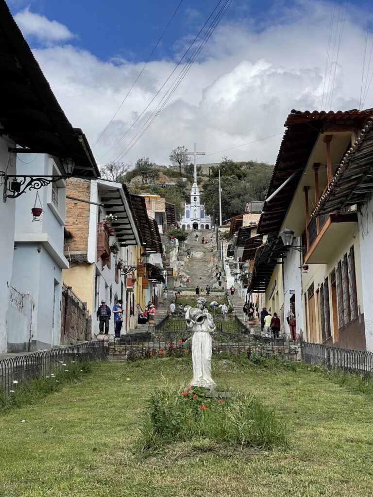 The many steps up to Mirador Santa Apolonia with the small white church at the top