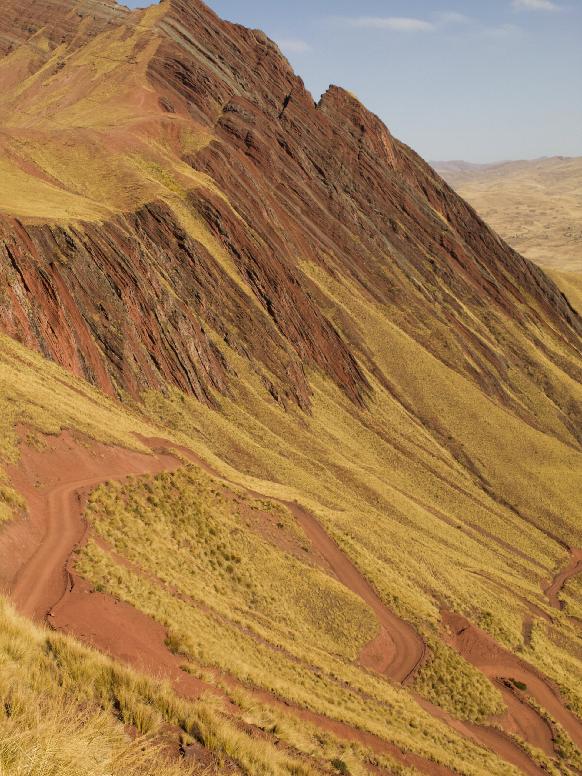 A photo looking down on the switchbacks. 