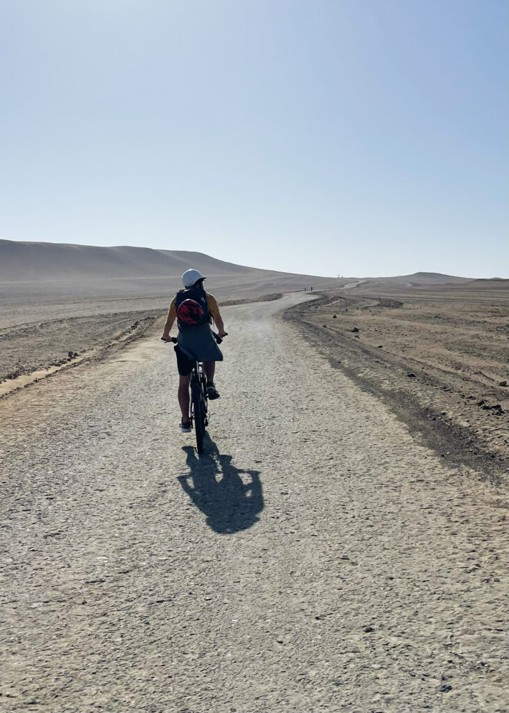 Dan on a bike riding though Paracas National Reserve.